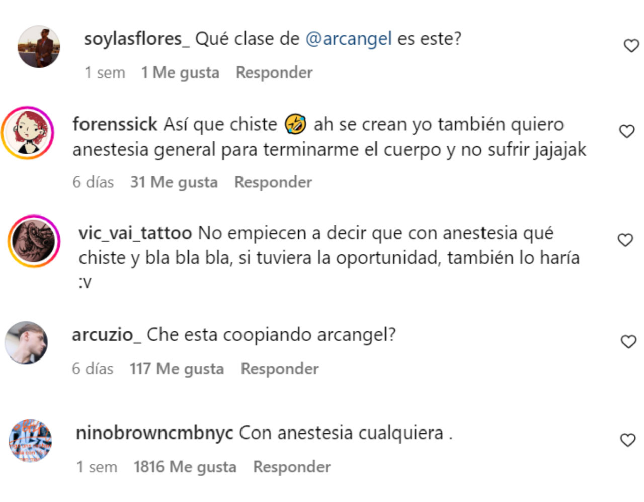 Los comentarios en el posteo sobre el tatuaje de Peso Pluma. Foto: captura Instagram.
